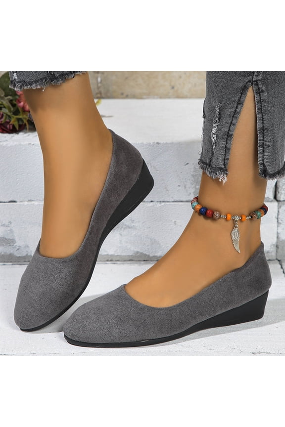 Womens Wedge Flats Glove Flats Loafers Slip On Faux Suede Gray, Cushioned Insole Low Heel 1 Inch Non Slip Rubber Sole,Size 7.5