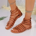 thumbnail image 1 of abtuhar Beach Sandals for Woman,Sandals Women,Women's Ankle Strap Flat Sandals Summer Dressy Strappy Gladiator Rhinestones Roman Sandals Brown 9, 1 of 6