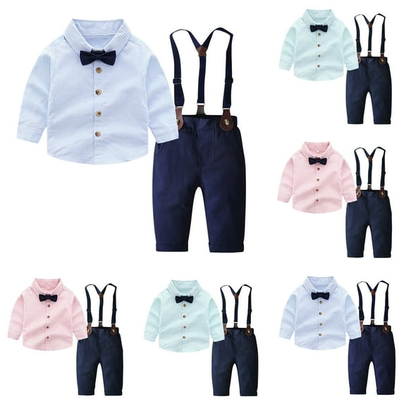 abtuhar Boys' Suits,Suit for Boys,Toddler Boy Clothes Suits Toddler Dress Shirt with Bowtie Suspender Pants Outfit Sets Green 100