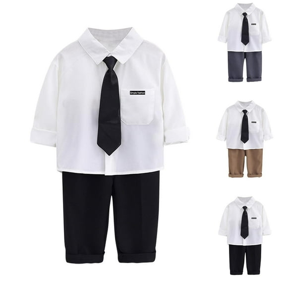 abtuhar Boys Suits,Toddler Suit,Toddler Boy Clothes Suits Toddler Dress Shirt with Bowtie Suspender Pants Outfit Sets Khaki 6 Years