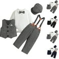 thumbnail image 1 of abtuhar Boys Suits,Toddler Suit,Toddler Boy Clothes Suits Toddler Dress Shirt with Bowtie Suspender Pants Outfit Sets Navy 6 Months, 1 of 5