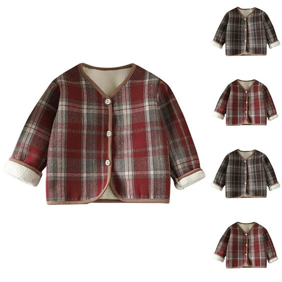 abtuhar Cardigan for Girls,Toddler Cardigan,Toddler Boys Long Sleeve Shirt Flannel Plaid Shirts Button Down Jacket Top Outfit Fall Winter Clothes Red 3 Years