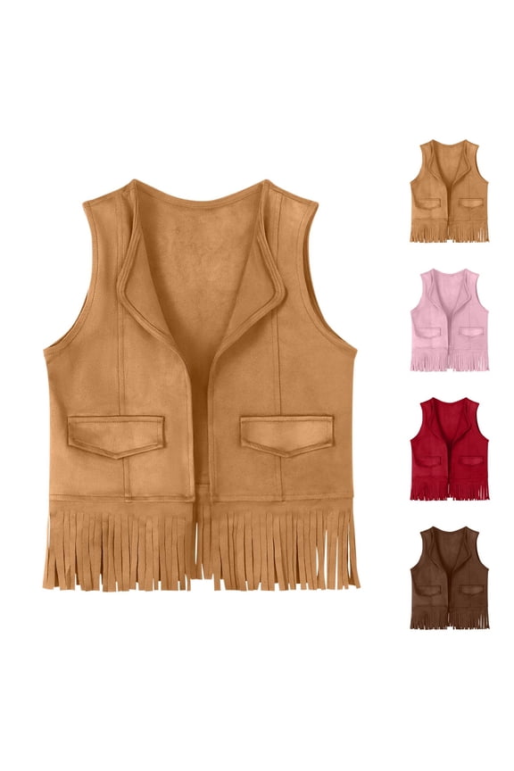 Cardigan for Girls,Toddler Cardigan,Girls Suede Fringe Waistcoat Sleeveless Boho Tassels Jacket Cardigan Wine 7 Years