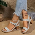 thumbnail image 1 of abtuhar Dress Sandals for Women,Ladies Sandals,Women's Fashion Casual One-Strap Sequin Buckle Thick High-Heeled Sandals Silver 9.5, 1 of 5