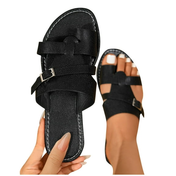 abtuhar Flip Flops for Women,Women's Sandals,Summer New Style Solid Color Comfortable Lazy Wear Slip-On Sandals Beach Flat Shoes Black
