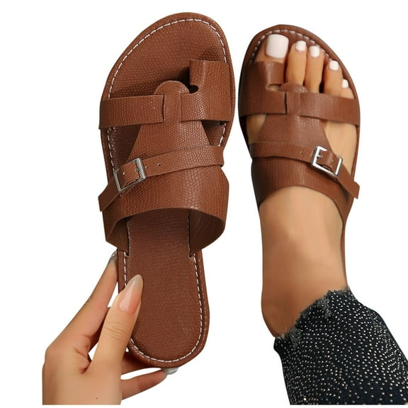 abtuhar Flip Flops for Women,Women's Sandals,Summer New Style Solid Color Comfortable Lazy Wear Slip-On Sandals Beach Flat Shoes Brown