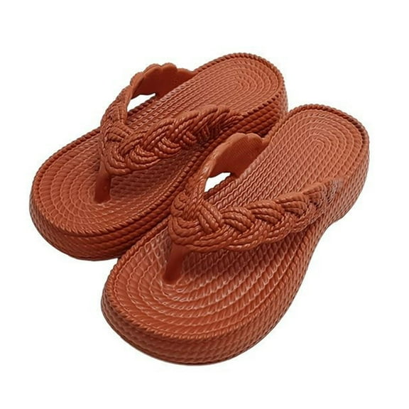 abtuhar Flip Flops for Women,Women's Sandals,Women Imitation Rope Thick Sole Slope Heel Flip Flops Beach Sandals Brown