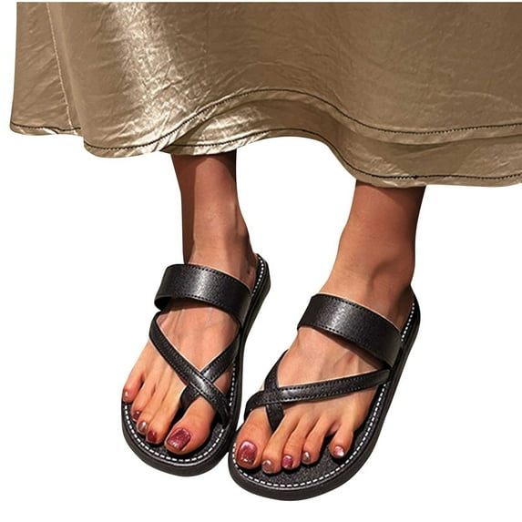abtuhar Flip Flops for Women,Women's Sandals,Women's Fashion Casual Soft Sole Wedge Sandals Summer New Wrap-Around Toe Slippers Black