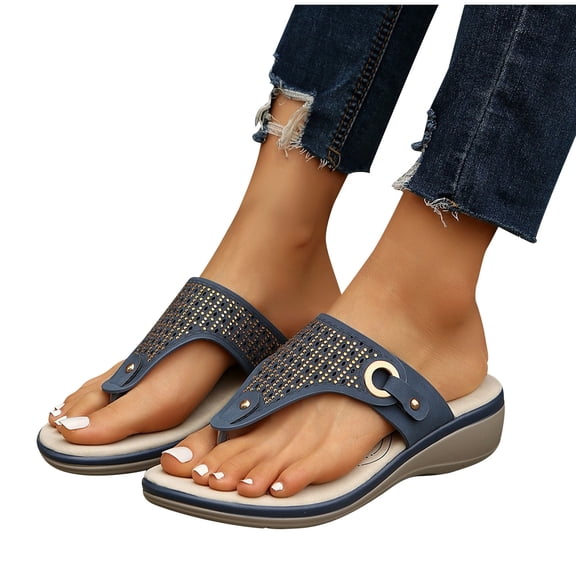 abtuhar Flip Flops for Women,Women's Sandals,Womens Arch Support Flip Flops Ladies Lightweight Soft Yoga Mat Cushion Walking Thong Sandals Dark Blue