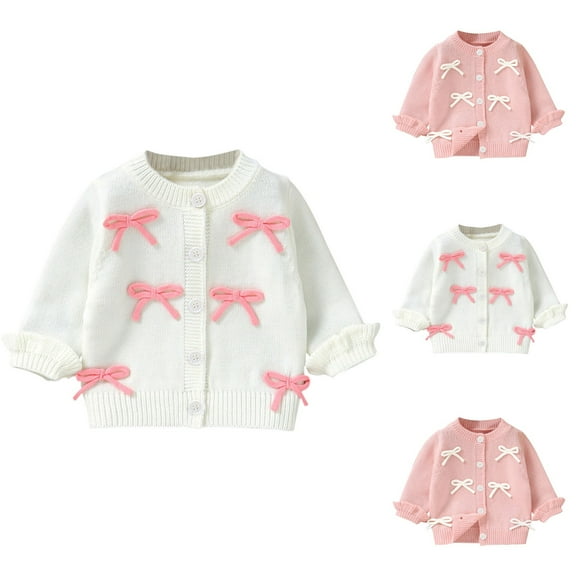 abtuhar Girls Cardigan,Cardigan for Girls,Infant Girl Cardigan Sweater Long Sleeve Button Up Knit Sweatshirt Jacket Toddler Girl Fall Outfits Pink 6 Months