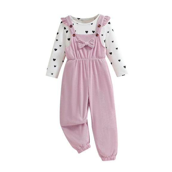 abtuhar Girls' Clothing Sets,Kids Outfits,Toddler Girl Clothes Girls Outfits Fall Winter Stripe Floral Long Sleeve Top Bib Overall Pants 2Pcs Clothing Pink 7 Years