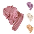 thumbnail image 1 of abtuhar Girls' Clothing Sets,Outfits for Girls,Toddler Girl Fall Winter Clothes Girls Outfit Solid Color Crewneck Sweatshirts + Joggers Pants Set Pink 140, 1 of 5