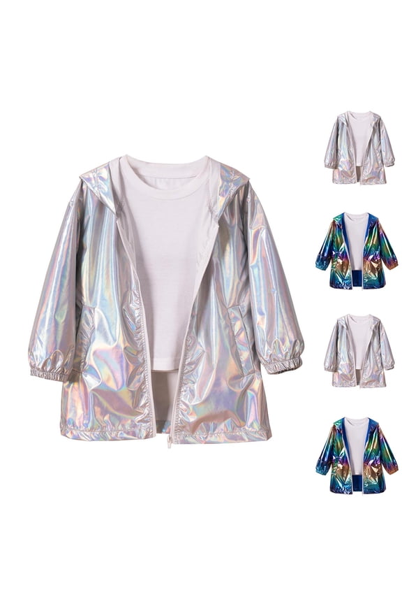 Girls Fleece Jacket,Jackets for Girls,Winter Girls' Lightweight Colorful Hooded Zipper Jacket Long-sleeved Casual Jackets Silver 6 Years