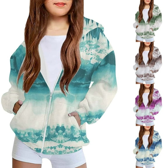 abtuhar Girls Jackets,Jackets for Girls,Girls Zip Up Hoodies Gradient Printed Zipper Sweatshirts Hooded Brown 10 Years