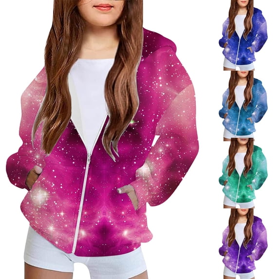 abtuhar Girls Jackets,Jackets for Girls,Toddler Kids Boys Girls Fashion Solid Color Print Long Sleeve Pocket Zipper Hoodies Coat Hot Pink 5 Years