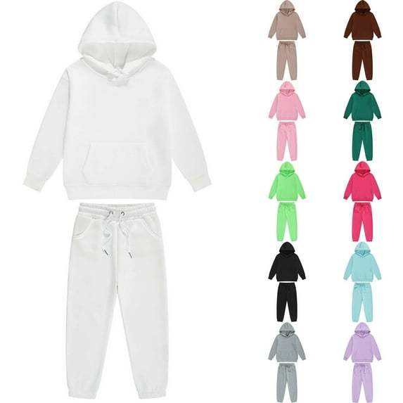 abtuhar Girls Outfits,Toddler Outfits,Winter Boys and Girls Solid Color Long Sleeved Hoodie + Joggers Outfits Set Gray 6-7 Years