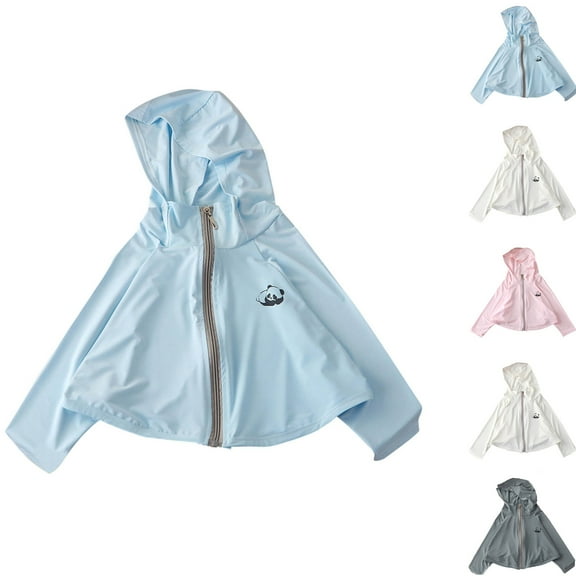 abtuhar Girls Rain Jacket,Toddler Jacket,Fashionable Ice Silk Sun Protection Hooded Thin Jacket for Boys And Girls Light Blue 3 Years