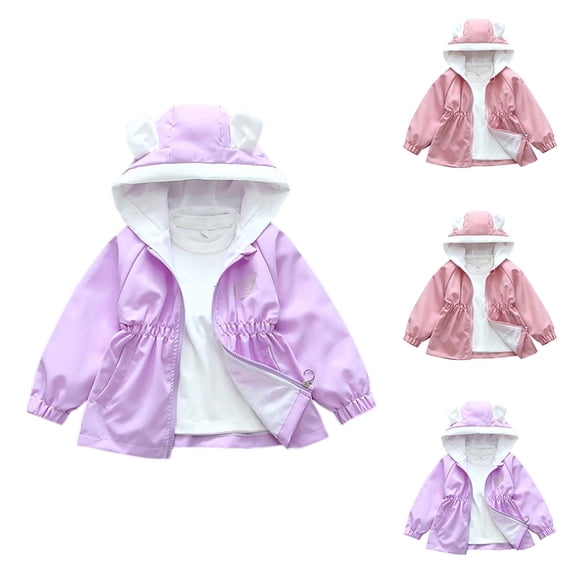 abtuhar Jackets for Girls,Kids Jacket,Toddler Girls Jacket Lightweight Hooded Windbreaker Kids Rain Jacket Print Outwear Pink 100