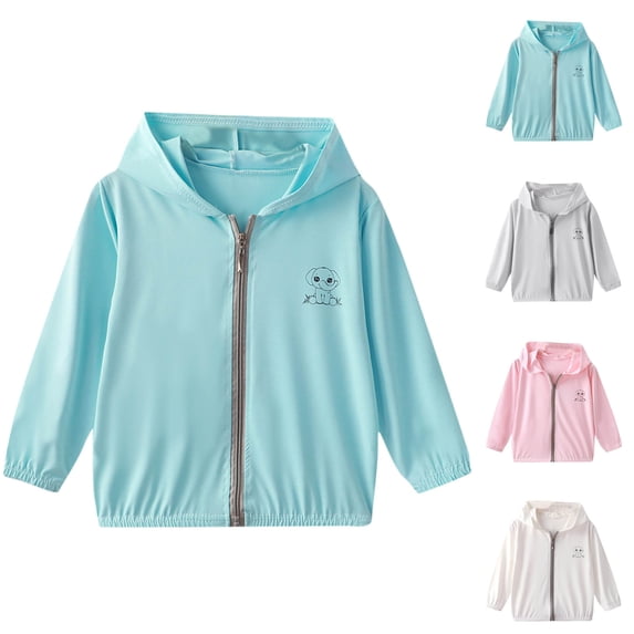 abtuhar Kids Rain Jacket,Toddler Jacket,Fashionable Ice Silk Sun Protection Hooded Thin Jacket for Boys And Girls White 7 Years