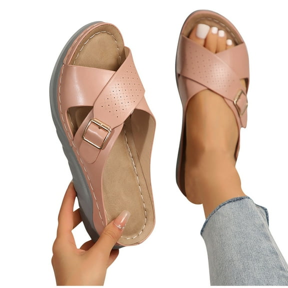 abtuhar Ladies Sandals,Sandals for Women,New Solid Color Fish Mouth Wedge Heel Thick Bottom Slippers Pink