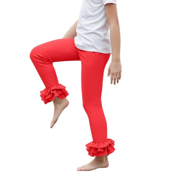 abtuhar Leggings for Girls,Toddler Leggings,Toddler Kids and Little Girls Ruffle Leggings Red 3-4 Years