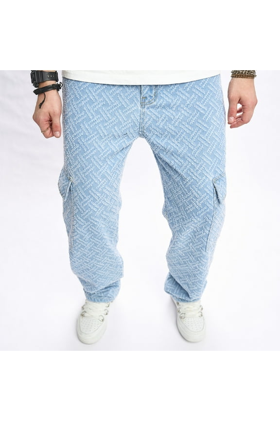 Mens Jeans,Men's Pants,Men's Light Blue Jeans Applique Cloth Zipper Wash Elastic Trend Outdoors Denim Trousers Light Blue XL