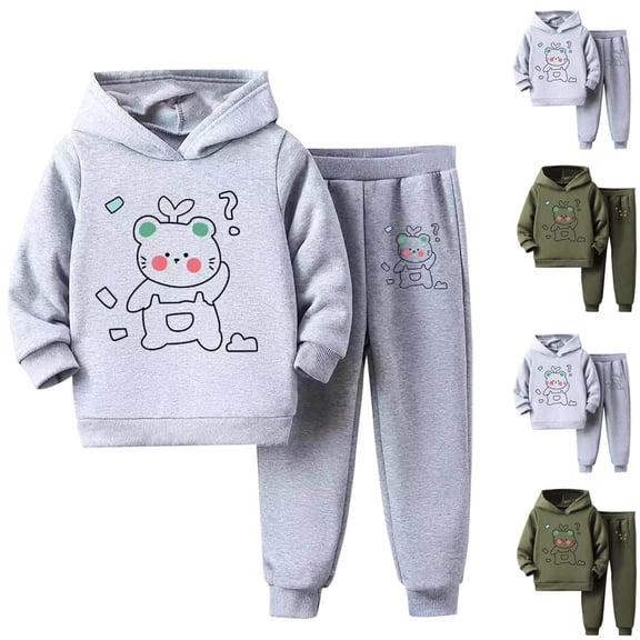 abtuhar Newborn Boy Outfits,Toddler Outfits for Boys,Boys' Fashion Hoodie Two-piece Set Children's Printed Winter Plus Velvet Pullover Set Gray 3 Years