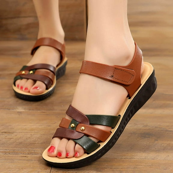 abtuhar Sandals Women,Womans Sandals,Women's Comfortable Arch Support Dressy Flat Sandals Elastic Open Toe Walking Shoes for Summer Coffee 8