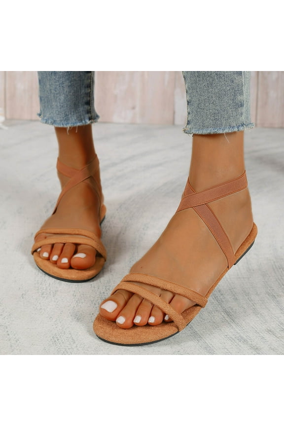Sandals Women,Women's Sandals,New Fashion Strap Breathable Flat Sandals Women's Slippers Brown 10