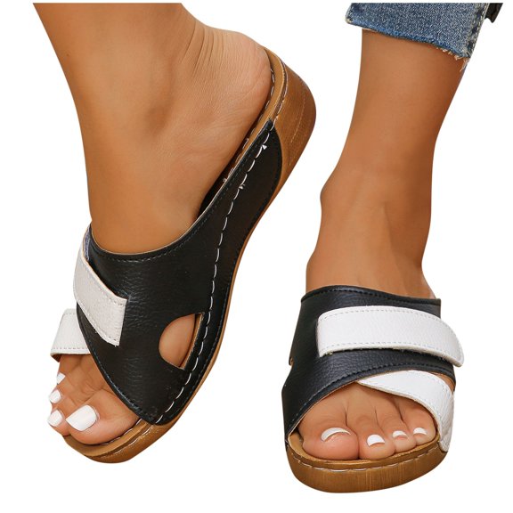 abtuhar Sandals Women,Womens Sandals Comfortable,Womens Slip On Slipper Ring Toe Strappy Summer Flat Sandals Black