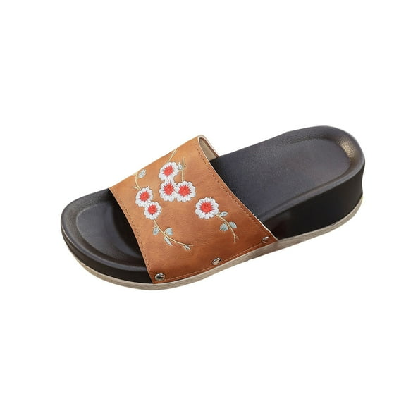 abtuhar Sandals Women,Womens Sandals Comfortable,Womens Slip On Slipper Ring Toe Strappy Summer Flat Sandals Brown