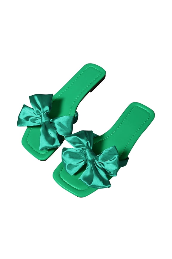 Sandals Women,Womens Sandals,Slide Sandals for Women or Ladies Dressy Summer Casual,Cute Bow Tie Knot Top Strap Shoes Green