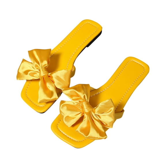 abtuhar Sandals Women,Womens Sandals,Slide Sandals for Women or Ladies Dressy Summer Casual,Cute Bow Tie Knot Top Strap Shoes Yellow