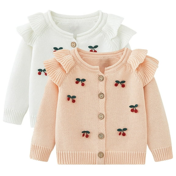 abtuhar Toddler Cardigan,Cardigan for Girls,Toddler Girl Cardigan Sweater Infant Knit V-Neck Button Long Sleeve Outwear Fall Winter Clothes White 18 Months