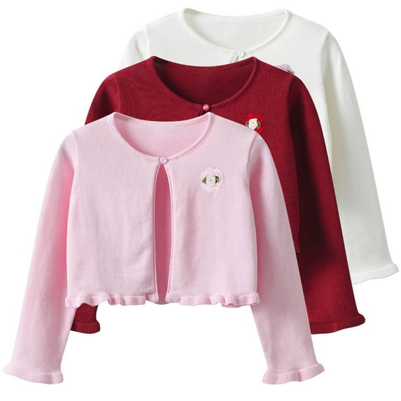abtuhar Toddler Cardigan,Cardigan for Girls,Little Girls Fashion Color Flower Long Sleeved Button Cardigans White 12 Months