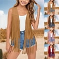thumbnail image 1 of abtuhar Toddler Jacket,Jackets for Girls,Girls Suede Fringe Sleeveless Boho Tassels Jacket Cardigan Coffee 5-6 Years, 1 of 5