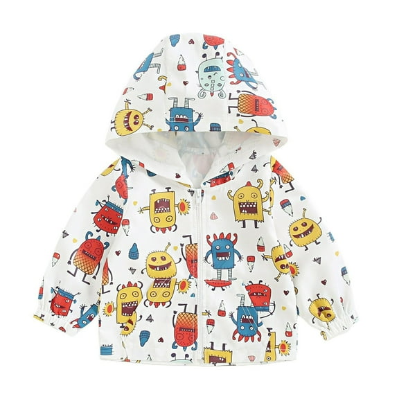 abtuhar Toddler Jacket,Kids Jacket,Toddler Boys Girls Hooded Jacket Windbreaker Lightweight Dinosaur Print Coat Fall Long Sleeve Windproof Outwear White 2 Years
