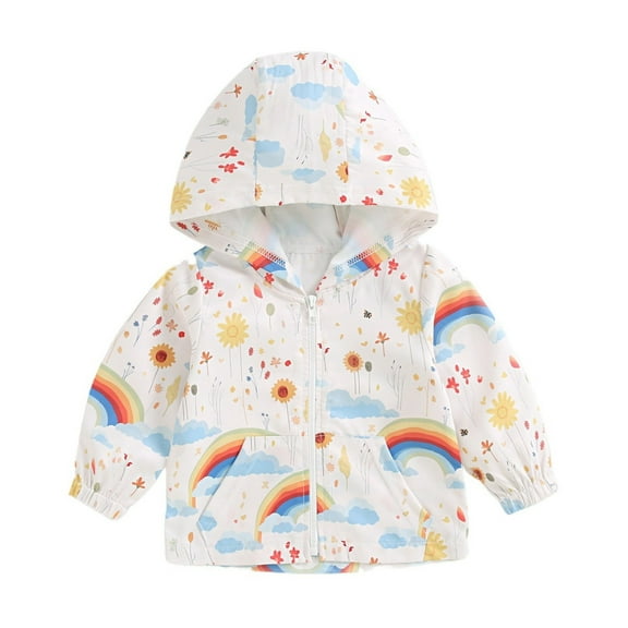 abtuhar Toddler Jacket,Kids Jacket,Toddler Boys Girls Hooded Jacket Windbreaker Lightweight Dinosaur Print Coat Fall Long Sleeve Windproof Outwear White 2 Years