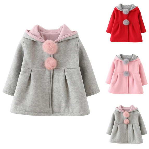 abtuhar Toddler Jackets for Girls,Kids Jacket,Toddler Girl's Toddler Kids Fall Winter Coat Jacket Outwear Ear Hoodie Sweatshirt Red 6 Months
