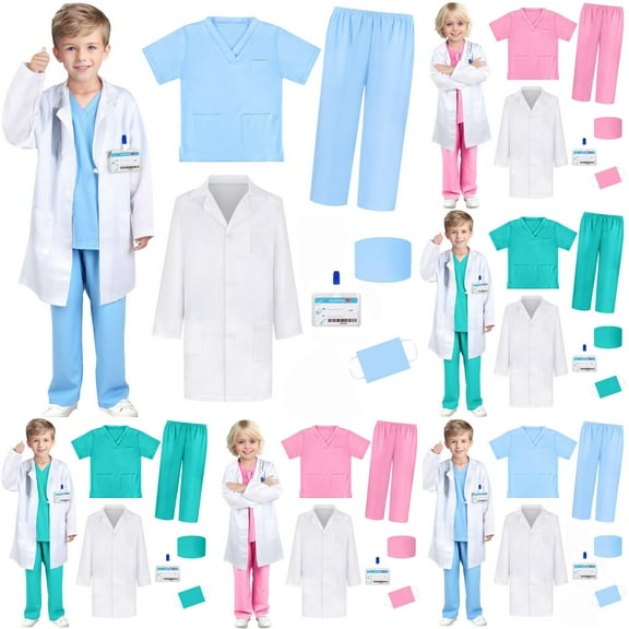 abtuhar Toddler Outfits,Newborn Outfits,Children's Clothing for The First 100 Days of School with Dress Up In White Coat Nurse's Uniform Little Gown Sets Green 4-5 Years