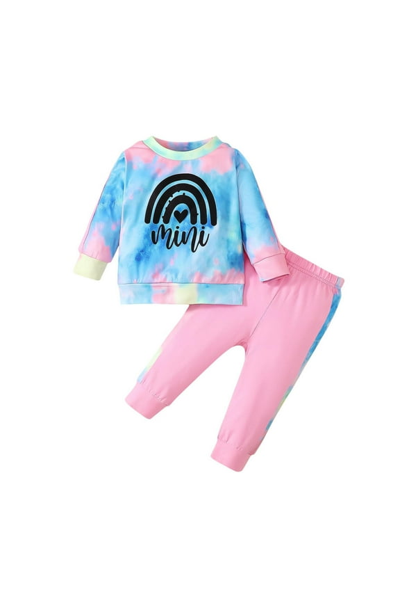 Toddler Outfits for Girls,Newborn Outfits,Children's Flannel Round Neck Printed Long Sleeve Sweatshirt and Pant Outfits Set Blue 9 Months