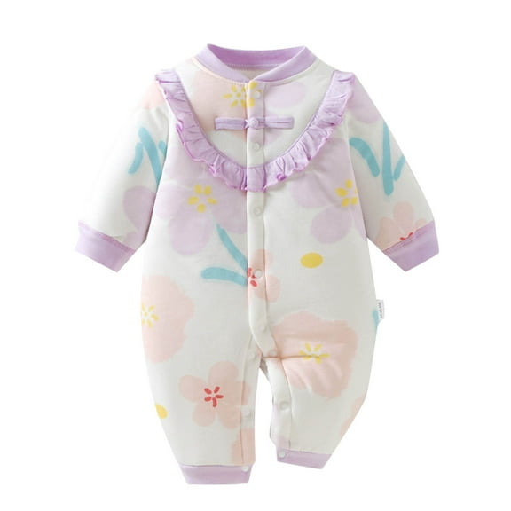 abtuhar Toddler Pajamas,Girls Rompers,Toddler Kids Jumpsuit with Clips Thickened Newborns Winter Clothes Purple 0-3 Months