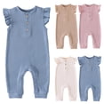 thumbnail image 1 of abtuhar Toddler Pajamas,Kids Pajamas,Toddler Kids Girl Boy Sleeveless Solid Color T-Shirt Jumpsuit Fly Sleeve Romper Beige 3-6 Months, 1 of 5