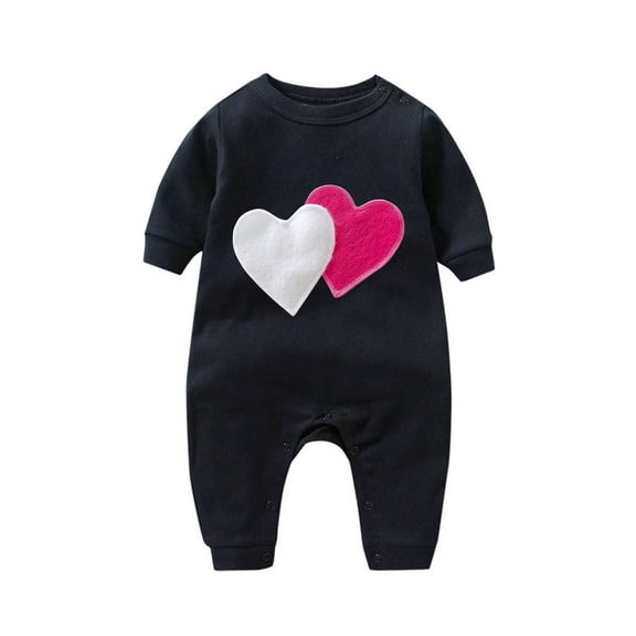 abtuhar Toddler Pajamas,Toddler Kids Girls Boys Long Sleeve Valentine's Day Heart Print T-Shirt Jumpsuit Romper Black 3-6 Months