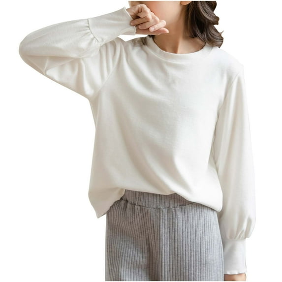 abtuhar Toddler Shirts,Children's Half-high Neck Girls Long Sleeve Basic Layering T shirt Fall And Winter Fleece Warm Clothes White 10-11 Years