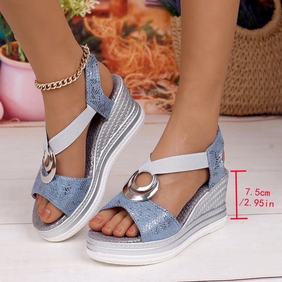 abtuhar Wedge Sandals,Women's Sandals,Women's Casual Solid Color One-Line Summer New Wedge Sandals Sky Blue 7.5