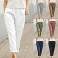 thumbnail image 1 of abtuhar Women Linen Pants,Womens Casual Pants,Elastic Waist Casual Pants Solid Color Large Pocket Linen Straight Pants Khaki, 1 of 5