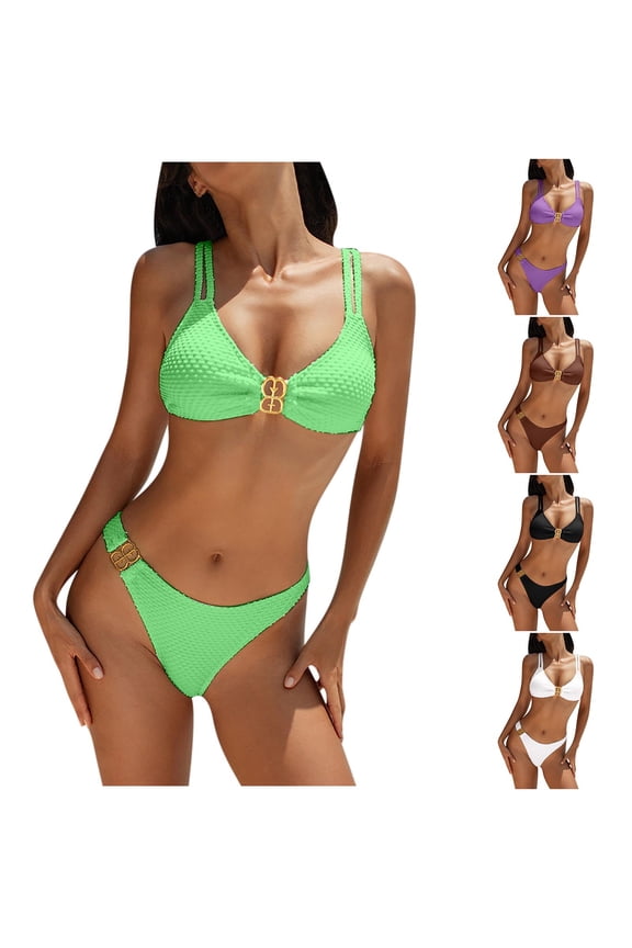 Women's Bikini Swimsuits,Women's 2025 Spring Fashion Bikini Hanging Neck Split Swimsuit Set Green M