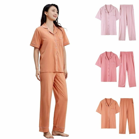 abtuhar Women's Pajama Sets,Summer Pajamas for Women Plus Size,Women's Short Sleeve Pajama Sets with Pockets Casual V Neck 2 Piece Sets