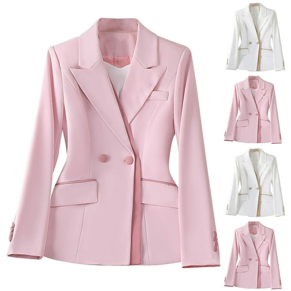 abtuhar Womens Blazer,Blazers for Women,Ladies Solid Color Long Sleeve Lapel Button Temperament Suit Jacket White